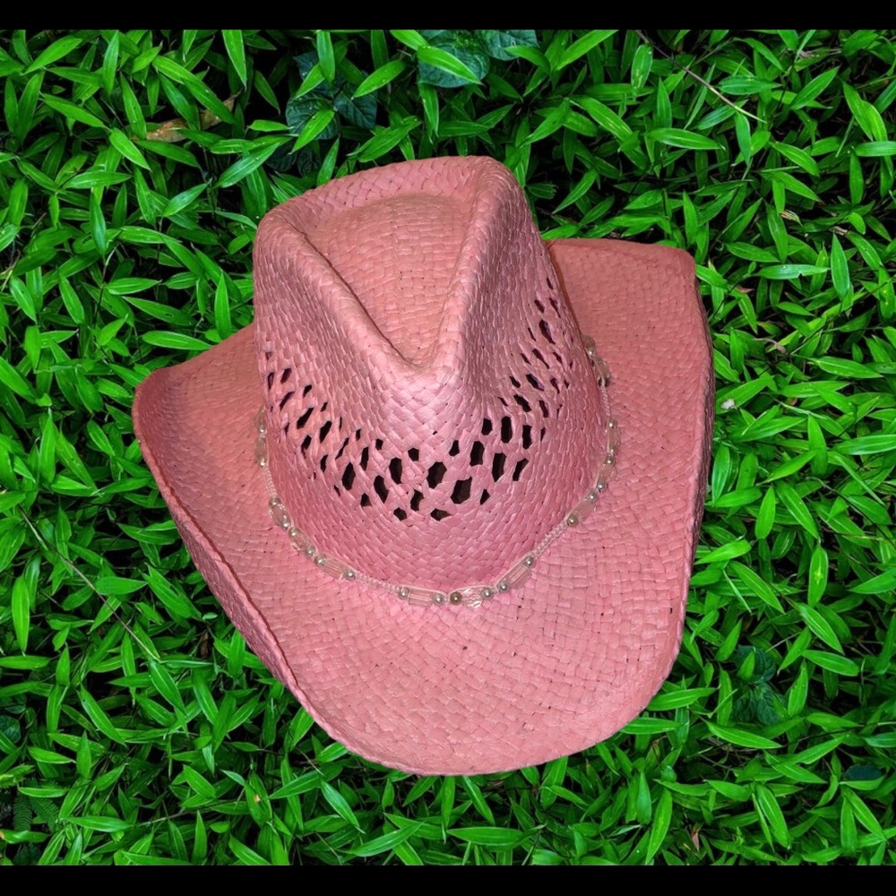 Pink straw cowboy hat